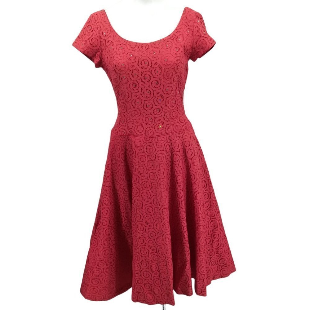 Vintage 50s Lace Rhinestone Short Sleeve Dress Size 11 A Line Miss Jane Junior